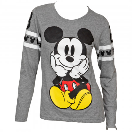 Disney Mickey Just Sittin' Jersey Style Juniors Long Sleeve T-Shirt